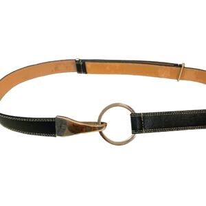 WCM Italian Leather Black Belt Sz M Silver Circle Clip Adjustable Designer Glam
